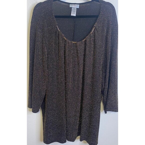CATHERINES Metallic Black Gold Blouse Top Shimmer Party Holiday Plus 3X 26/28W - Picture 1 of 4